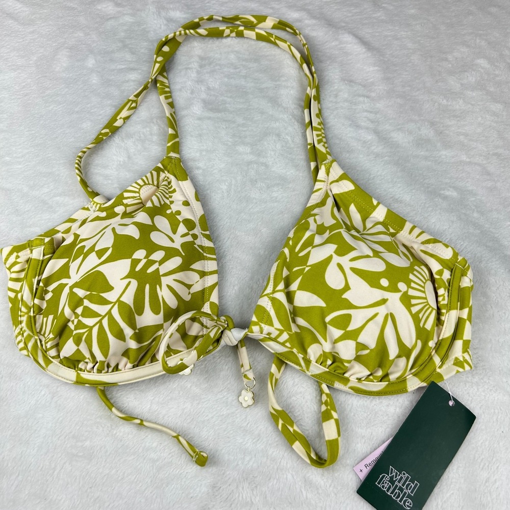 Wild Fable Underwire Bikini Top Womens D/DD Multicolor Leaf Print Removable Pads